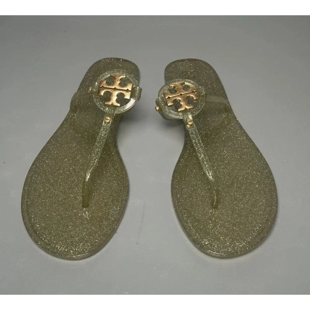 Tory Burch Mini Miller Jelly Thong Sandals Women's Size 9 Metallic Glitter